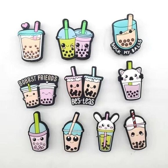 10 Pc Boba Croc Shoe Charm Jibbitz - Boba Tea Milk Cartoon 10 Pc Set - Picture 2 of 6